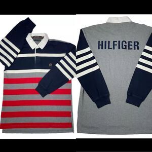 Tommy Hilfiger Throwback Striped Polo Rugby Long Sleeve Shirt Men's Size L